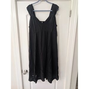 Terra & Sky Black Label Plus Size 1X 16W-18W Black Rayon Midi Dress V-Neck NWT